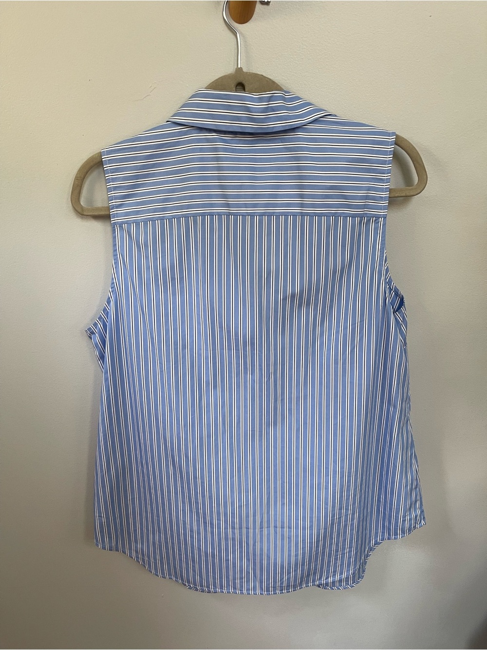 Ann Taylor Blue and White Striped Sleeveless Button-Down Shirt - Picture 2 of 3